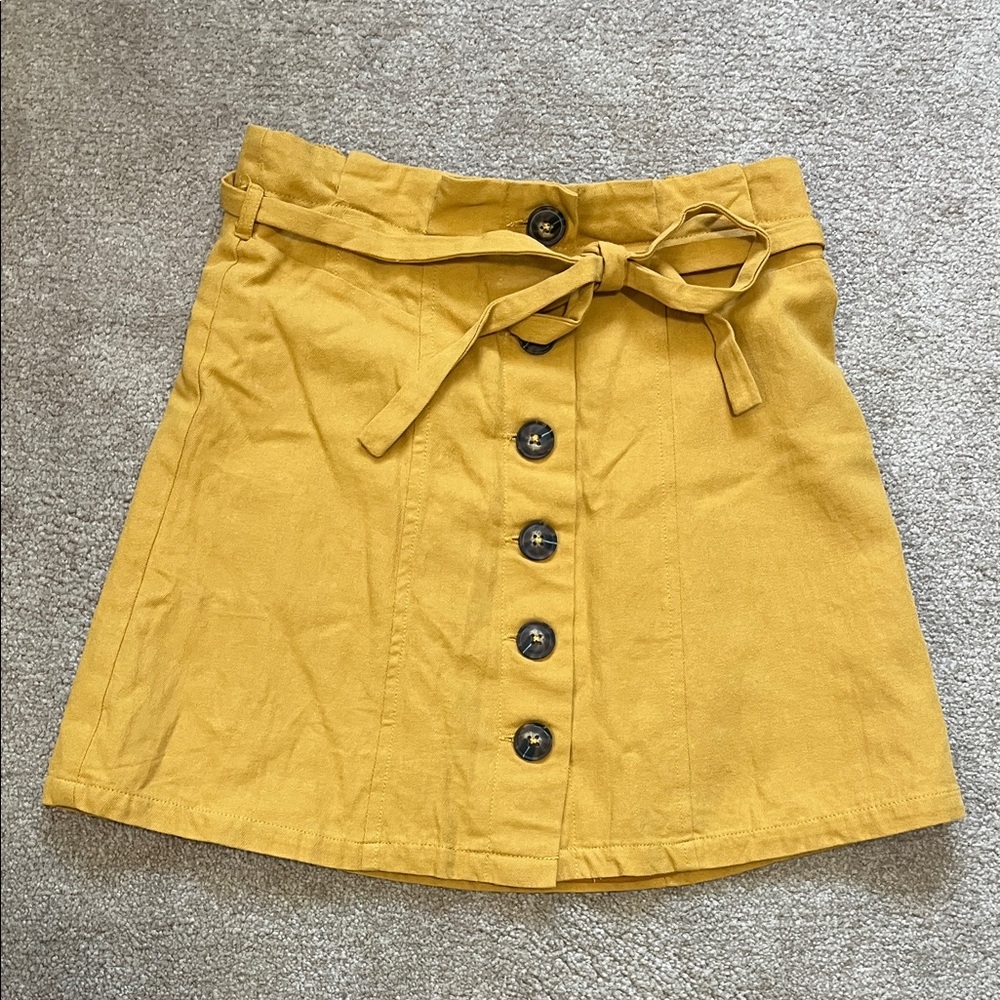 Very J Mustard Button-Down Preppy Perfect Fall Mini Skirt Fully Lined Size Small
